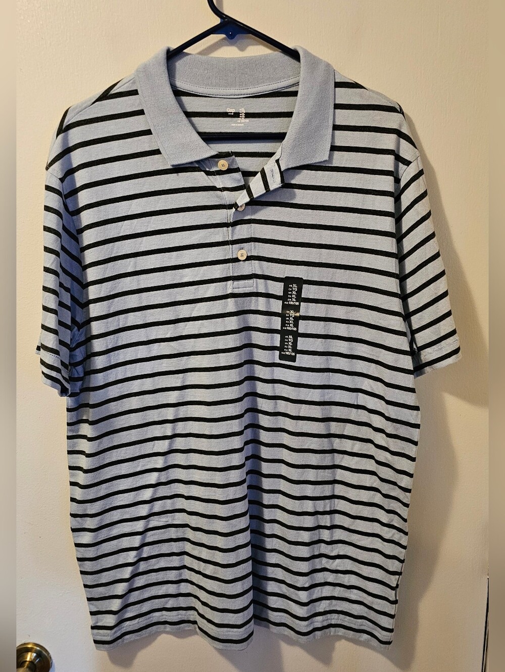 GAP Men's Striped Knit Polo Shirt Blue Short Sleeve Collared Size XL NWT